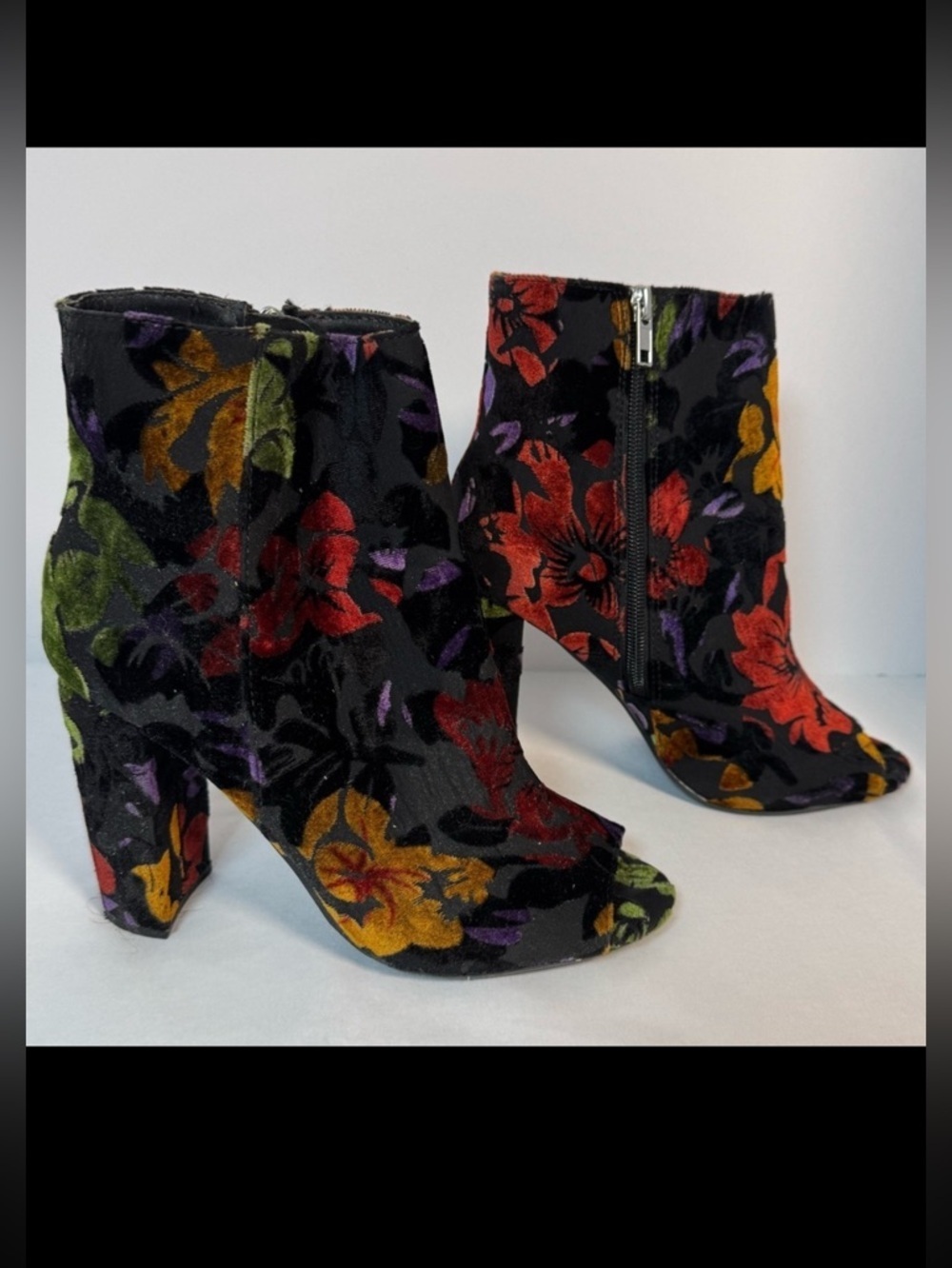 Steve Madden Charge Floral Jewel Velvet Burnout Open Toe Bootie 8M